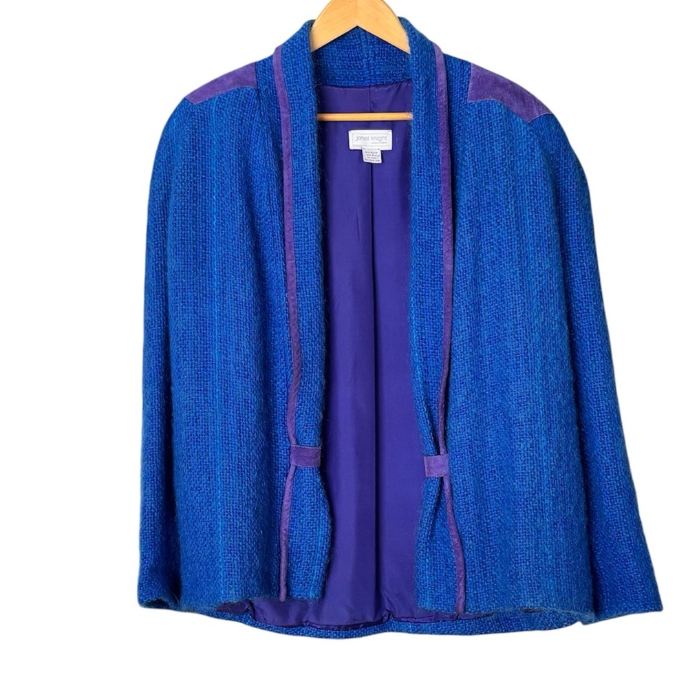 VINTAGE Janet Knight Handwoven Mohair Wool Jacket Blue Purple Artisan M